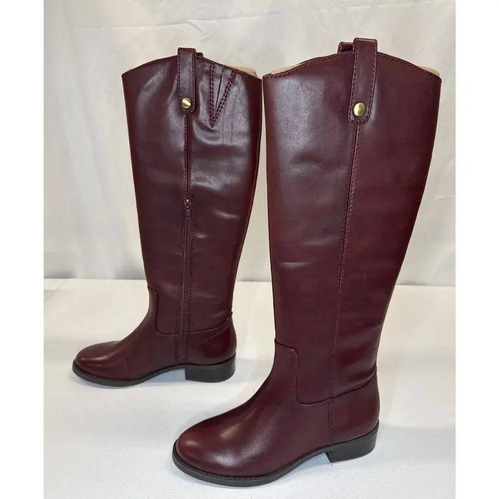 INC International Concepts Women’s Knee High Boots Fawn Leather Merlot, Size 5.5